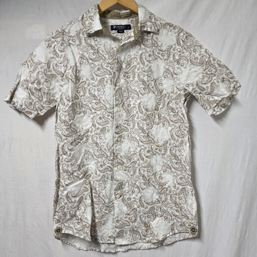 MENS CREMIEUX LINEN BANDANA PRINT BUTTON UP SHIRT SIZE SMALL